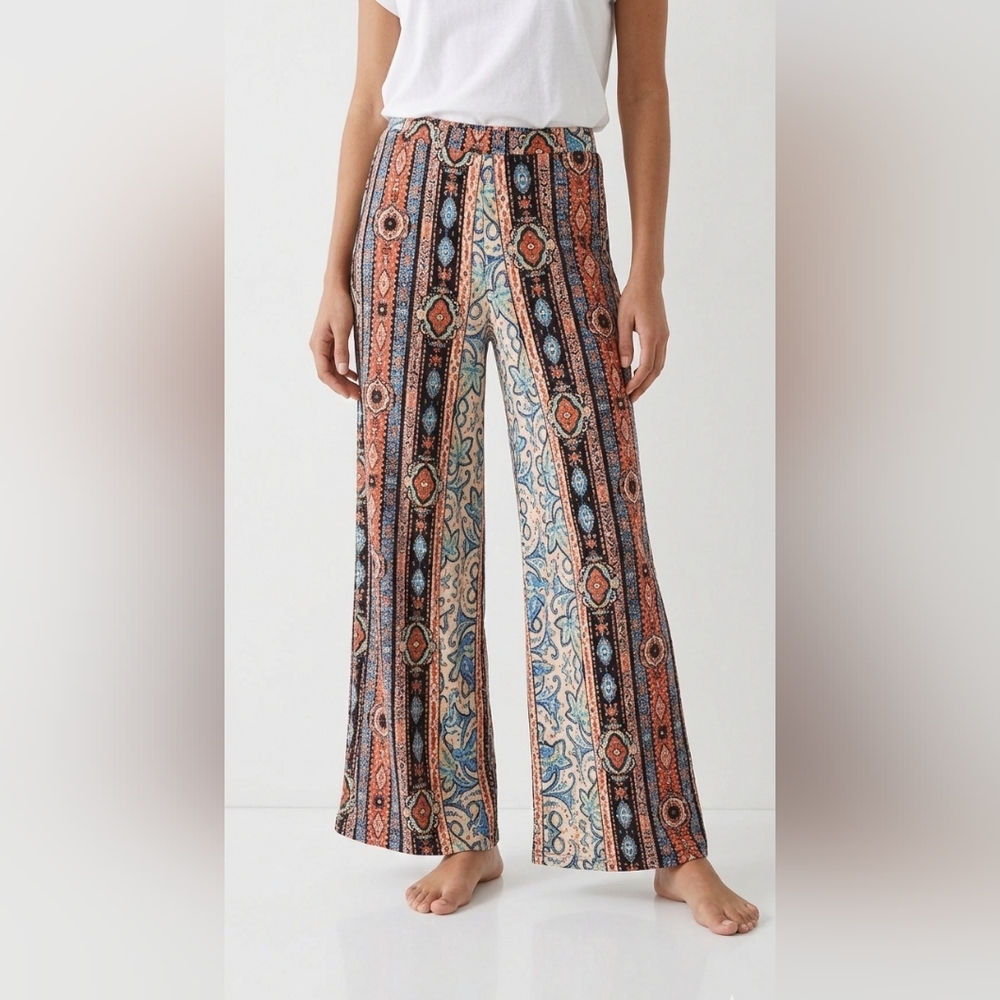 Colleen Lopez Orange Blue Boho Palazzo Pants Hippie Festival Floral 10